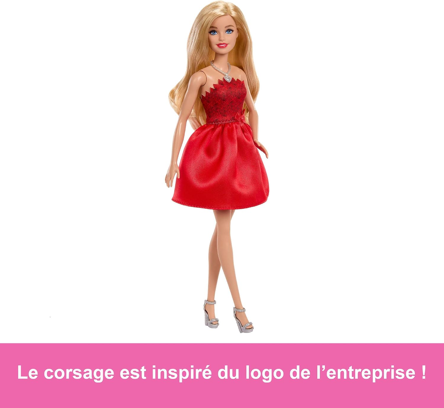 Barbie 80ème Anniversaire de Mattel Poupée Blonde avec Robe Rouge, Chaussures et Collier argentés, Jouet à Collectionner, JGD25 – Image 4