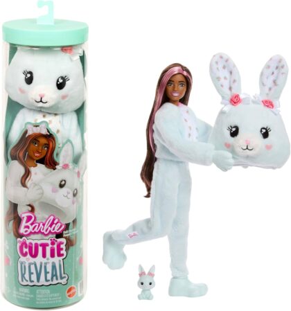 Barbie Poupée Cutie Reveal & accessoires, série Bunny | avec 10 surprises dont changement de couleur et mini animal, JJP65
