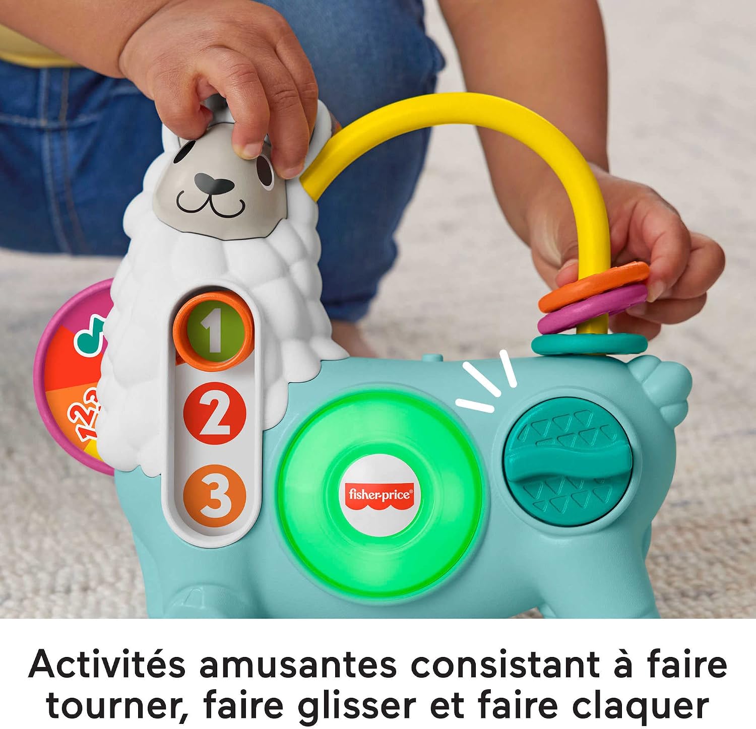Fisher-Price Linkimals Emma le Lama, version française, jouet électronique pour bébé et tout-petit, jouet lumineux et musical, Jouet Éveil, Dès 9 mois, HNM89 – Image 2