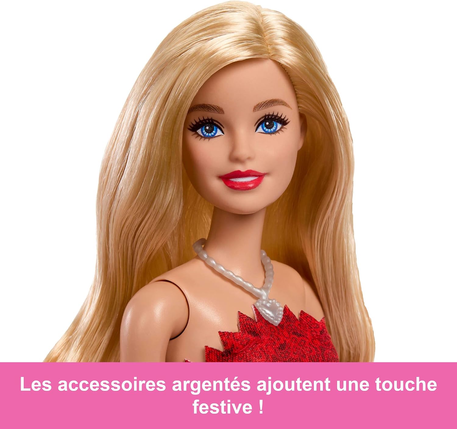 Barbie 80ème Anniversaire de Mattel Poupée Blonde avec Robe Rouge, Chaussures et Collier argentés, Jouet à Collectionner, JGD25 – Image 7