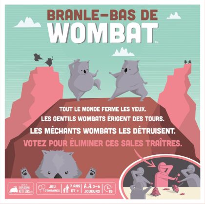 Asmodee - BRANLE-Bas DE Wombat - Jeu de Société d'Ambiance pour Enfants dès 7 Ans - Jeu Coopératif en Equipe - Construisez 3 Tours - 3 à 6 Joueurs -15 Min - Version Française - par Exploding Kittens