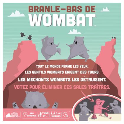 Asmodee - BRANLE-Bas DE Wombat - Jeu de Société d'Ambiance pour Enfants dès 7 Ans - Jeu Coopératif en Equipe - Construisez 3 Tours - 3 à 6 Joueurs -15 Min - Version Française - par Exploding Kittens