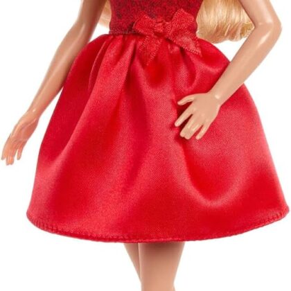 Barbie 80ème Anniversaire de Mattel Poupée Blonde avec Robe Rouge, Chaussures et Collier argentés, Jouet à Collectionner, JGD25