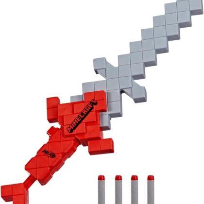 Nerf Minecraft, épée Heartstealer, 4 fléchettes en Mousse Nerf Elite, Lame en Mousse, Lance-fléchette