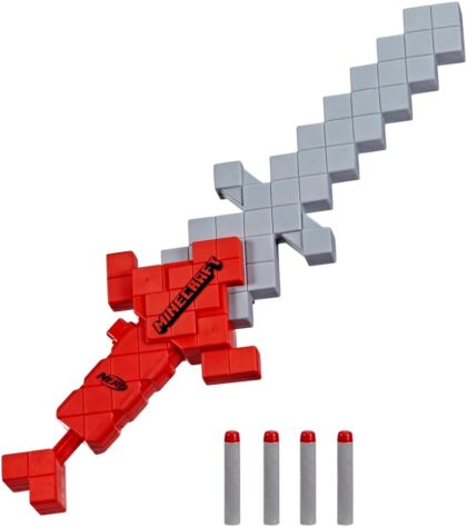 Nerf Minecraft, épée Heartstealer, 4 fléchettes en Mousse Nerf Elite, Lame en Mousse, Lance-fléchette
