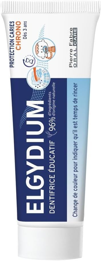 Dentifrice éducatif qui change de couleur pour un brossage complet - ELGYDIUM CHRONO Anti-caries Enfant 3+ Goût Fruits des bois - Tube 50mL - Lot de 3
