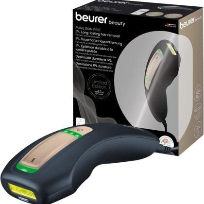 Beurer IPL 5800 Pure Skin Pro Épilateur à la lumière pulsée longue durée, utilisation sur corps, visage, maillot, avec application, noir