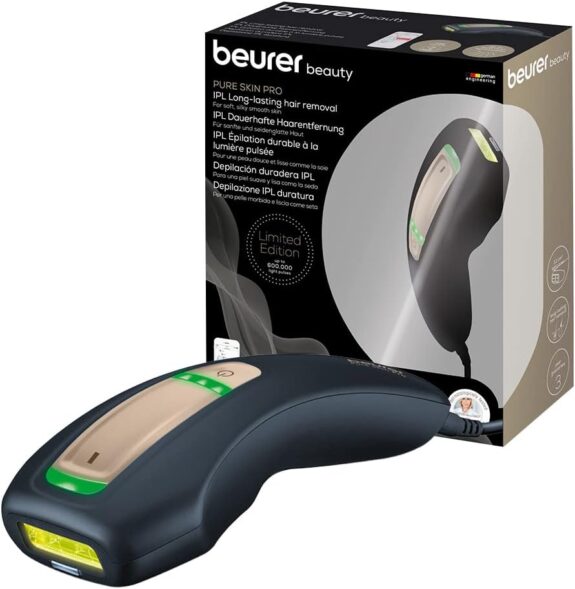 Beurer IPL 5800 Pure Skin Pro Épilateur à la lumière pulsée longue durée, utilisation sur corps, visage, maillot, avec application, noir