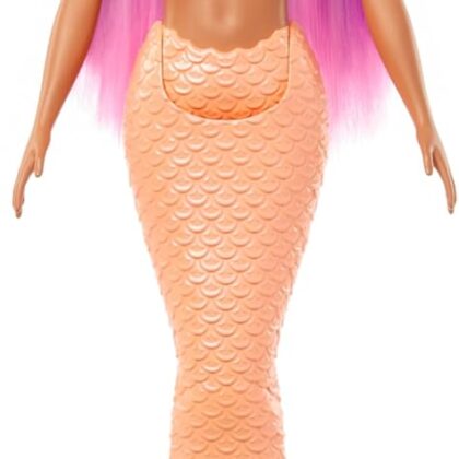 Barbie Poupée Sirène | Accessoire cheveux rose et serre-tête, jouet avec bustier étoile de mer, queue orange douce, HRR05