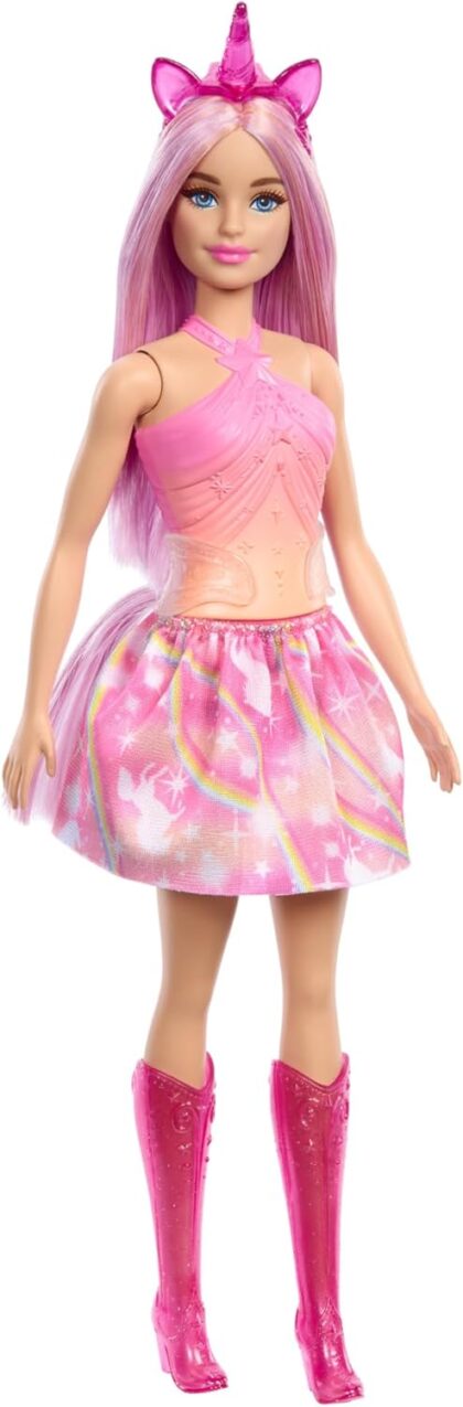 Barbie Poupées Licorne aux Cheveux colorés Fantaisie, aux Tenues avec Effet dégradé et aux Accessoires sur Le thème de la Licorne, HRR13