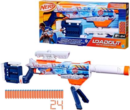 Nerf Loadout Arctic Zerostriker, Blaster et Fléchettes N1, Lanceur de Fléchettes Personnalisable en Mousse N1 pour Enfants et Ados – Canon, Crosse, Viseur et Bipied, Dès 8 Ans