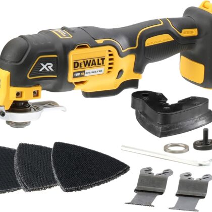 DEWALT - Outil multifonction oscillant sans fil Brushless XR 18V, inclus jeu d'accessoires de Coupe et de Ponçage de 29 pièces, DCS355N-XJ