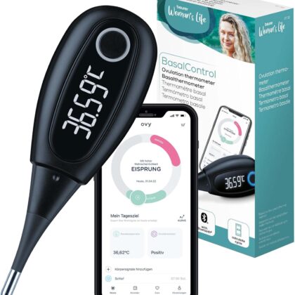 Beurer OT 30 Thermomètre Basal Connecté Bluetooth, Digital avec Application pour Détermination de l'Ovulation et Planification de la Grossesse , Noir