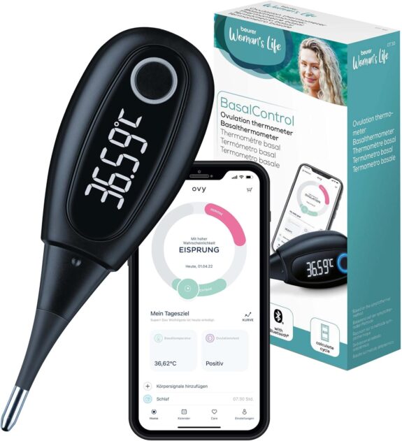Beurer OT 30 Thermomètre Basal Connecté Bluetooth, Digital avec Application pour Détermination de l'Ovulation et Planification de la Grossesse , Noir