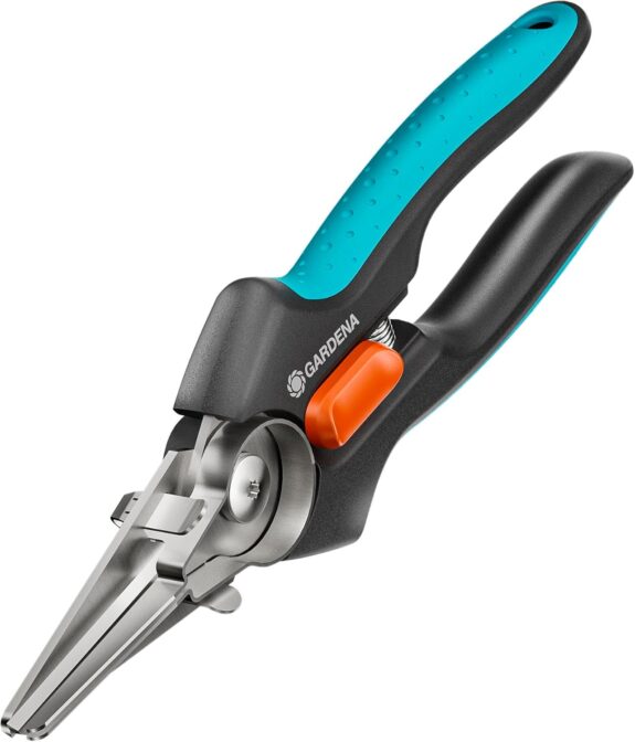 Gardena GripCut : Ciseaux de récolte en acier inoxydable avec fonction de préhension astucieuse, coupe avec précision et maintient l'herbe coupée, lame de 45 mm, avec blocage à une main