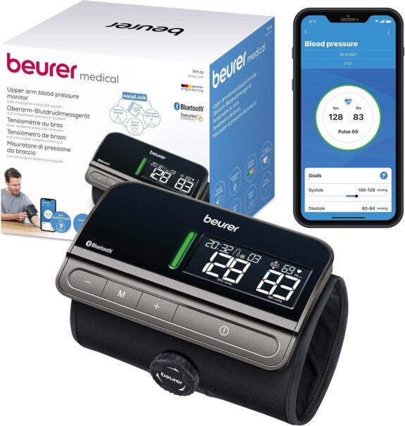 Beurer BM 81 easyLock tensiomètre à bras, utilisation simple sans câble, validé cliniquement, brassard rotatif, mesure douce et rapide, transfert vers Apple Health et autres