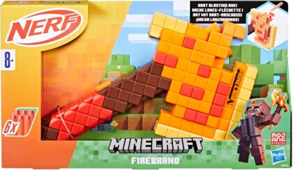 Nerf Minecraft Firebrand, Hache Lance-fléchette, Marron, Orange et Jaune, Enfants 8+