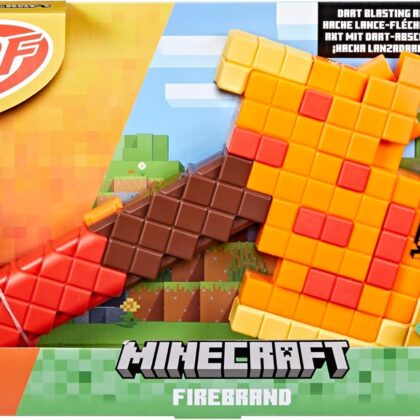 Nerf Minecraft Firebrand, Hache Lance-fléchette, Marron, Orange et Jaune, Enfants 8+