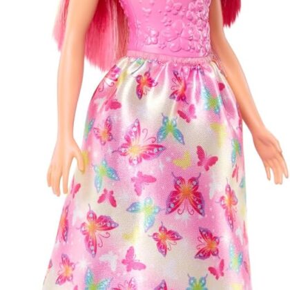 Barbie Royal Poupée Cheveux Rose & Blond, Accessoires Fantaisie | Accessoires colorés, corsage rose ombré & jupe à motifs papillons, HRR08