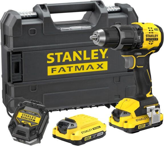 STANLEY V20 Perceuse-visseuse sans fil et brushless à 2 vitesses, comprenant une batterie Li-Ion 2.0Ah, un chargeur 1.25A et une mallette ProStack, 18V, SFMCD716D2T-QW