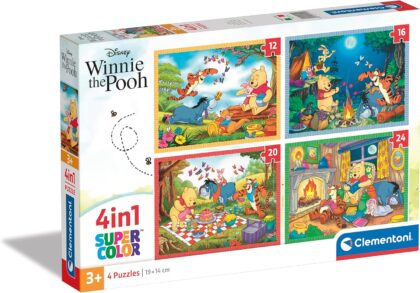 Clementoni - Supercolor Puzzle 4 en 1 Disney Winnie l'Ourson - Progressif (12, 16, 20, 24 Pièces) - Pour Enfants 3 Ans, Dessin Animé - Fabriqué en Italie