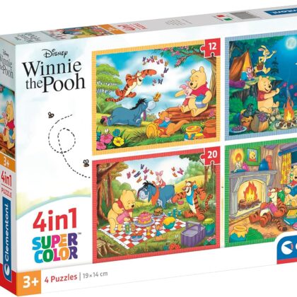 Clementoni - Supercolor Puzzle 4 en 1 Disney Winnie l'Ourson - Progressif (12, 16, 20, 24 Pièces) - Pour Enfants 3 Ans, Dessin Animé - Fabriqué en Italie