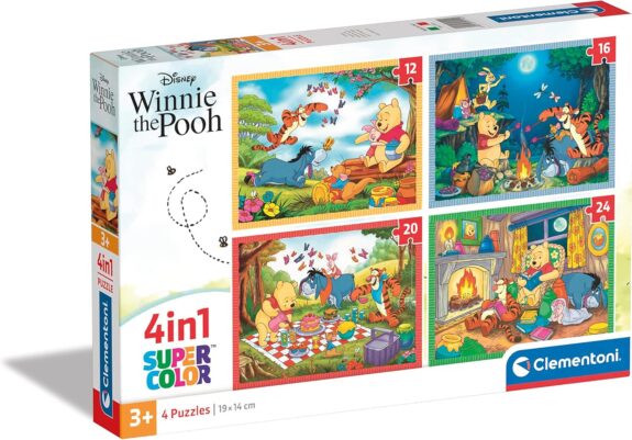 Clementoni - Supercolor Puzzle 4 en 1 Disney Winnie l'Ourson - Progressif (12, 16, 20, 24 Pièces) - Pour Enfants 3 Ans, Dessin Animé - Fabriqué en Italie
