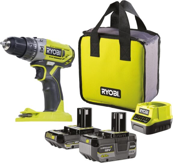 RYOBI - Perceuse-visseuse à percussion sans fil 18Volts ONE+ avec 1 batterie Lithium+ 2,0 Ah & 1 batterie Lithium+ 4,0 Ah - R18PD2-242S