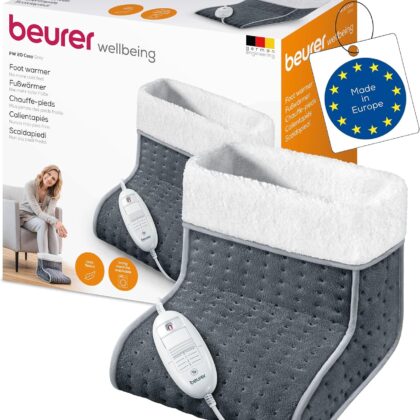 Beurer FW 20 Chauffe-pieds, avec doublure en peluche, fabriqué en Europe, chauffage électrique des pieds avec 3 niveaux de température, arrêt automatique, lavable en machine, gris