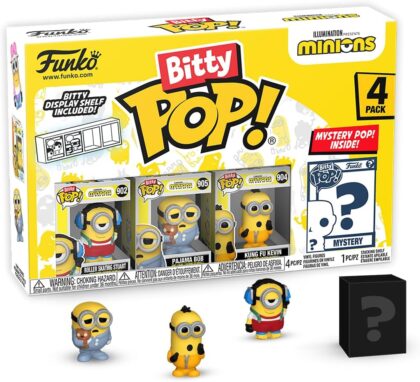 Funko Bitty Pop! 4 Pack: Minions - Roller Skating Stuart, Pajama Bob | Goodies Officiels Cartoon/Animation - Mini Figurines 2,2 cm avec Présentoir - Déco Gâteau, Pochette Surprise et Petit Cadeau