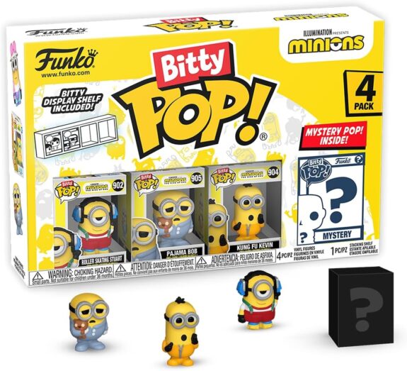 Funko Bitty Pop! 4 Pack: Minions - Roller Skating Stuart, Pajama Bob | Goodies Officiels Cartoon/Animation - Mini Figurines 2,2 cm avec Présentoir - Déco Gâteau, Pochette Surprise et Petit Cadeau
